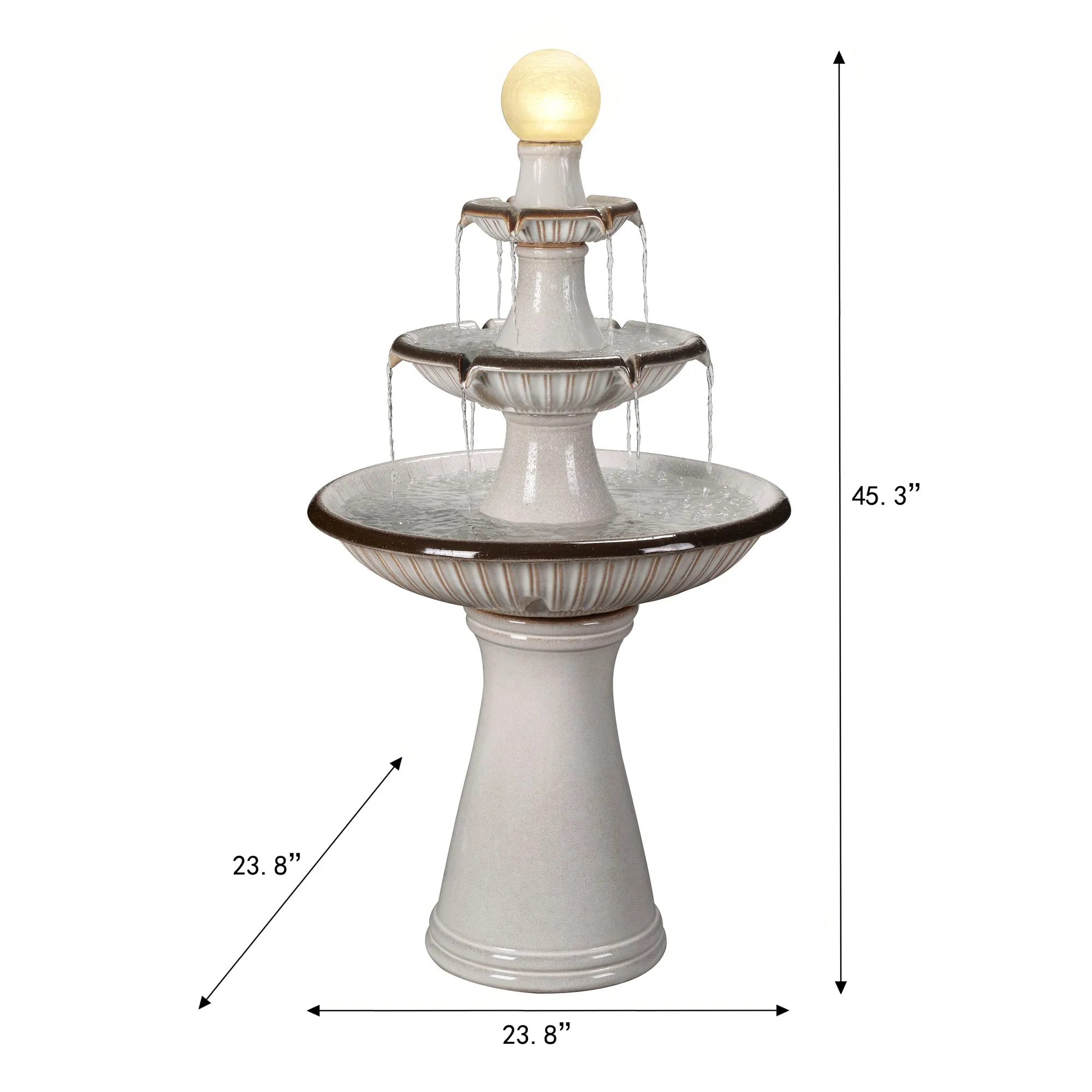 79586-06-IV -  3 Tier Ceramic Fountain with Lights - Ivory Elegance