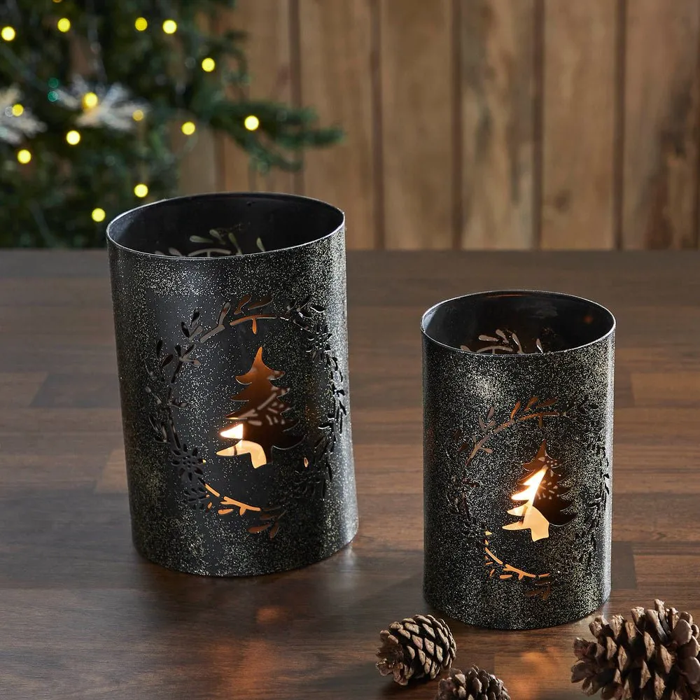 Votive Holder Christmas Tree Wreath Set of 2